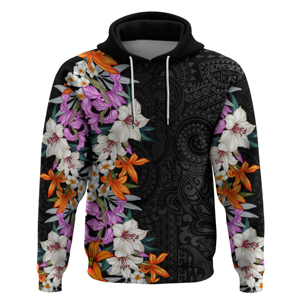 Hawaii Tropical Leaves and Flowers Zip Hoodie Tribal Polynesian Pattern LT03 Pullover Hoodie Black - Polynesian Pride