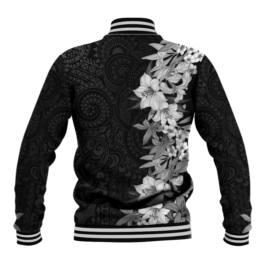 Hawaii Tropical Leaves and Flowers Baseball Jacket Tribal Polynesian Pattern Black White Style LT03 - Polynesian Pride