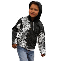 Hawaii Tropical Leaves and Flowers Kid Hoodie Tribal Polynesian Pattern Black White Style LT03 - Polynesian Pride