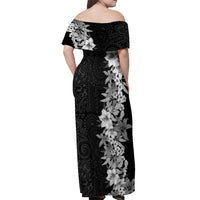 Hawaii Tropical Leaves and Flowers Off Shoulder Maxi Dress Tribal Polynesian Pattern Black White Style LT03 - Polynesian Pride