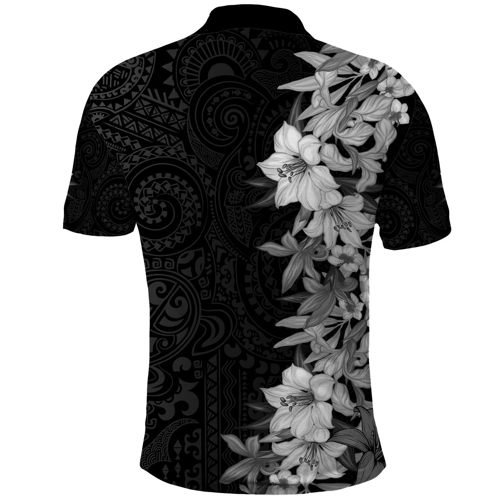Hawaii Tropical Leaves and Flowers Polo Shirt Tribal Polynesian Pattern Black White Style LT03 - Polynesian Pride