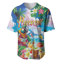 Hawaii Cocktails Baseball Jersey Parrot with Cute Beach Landscape and Tropical Plants