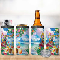 Hawaii Cocktails 4 in 1 Can Cooler Tumbler Parrot with Cute Beach Landscape and Tropical Plants