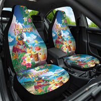 Hawaii Cocktails Car Seat Cover Parrot with Cute Beach Landscape and Tropical Plants
