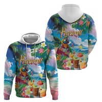 Hawaii Cocktails Hoodie Parrot with Cute Beach Landscape and Tropical Plants