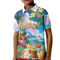 Hawaii Cocktails Kid Polo Shirt Parrot with Cute Beach Landscape and Tropical Plants