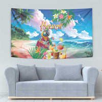 Hawaii Cocktails Tapestry Parrot with Cute Beach Landscape and Tropical Plants