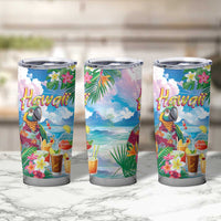 Hawaii Cocktails Tumbler Cup Parrot with Cute Beach Landscape and Tropical Plants