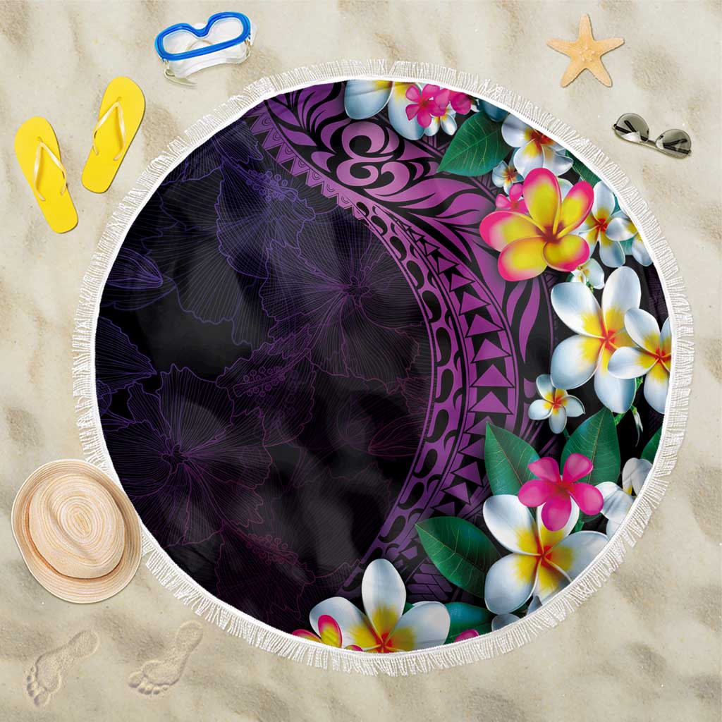 Hawaiian Plumeria-Polynesian Art Tattoo Mauve Color Beach Blanket