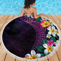 Hawaiian Plumeria-Polynesian Art Tattoo Mauve Color Beach Blanket