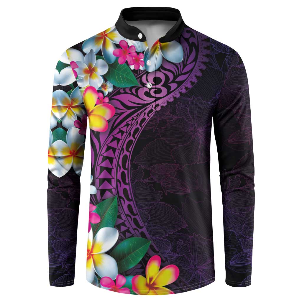Hawaiian Plumeria-Polynesian Art Tattoo Mauve Color Button Sweatshirt