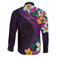 Hawaiian Plumeria-Polynesian Art Tattoo Mauve Color Family Matching Long Sleeve Bodycon Dress and Hawaiian Shirt
