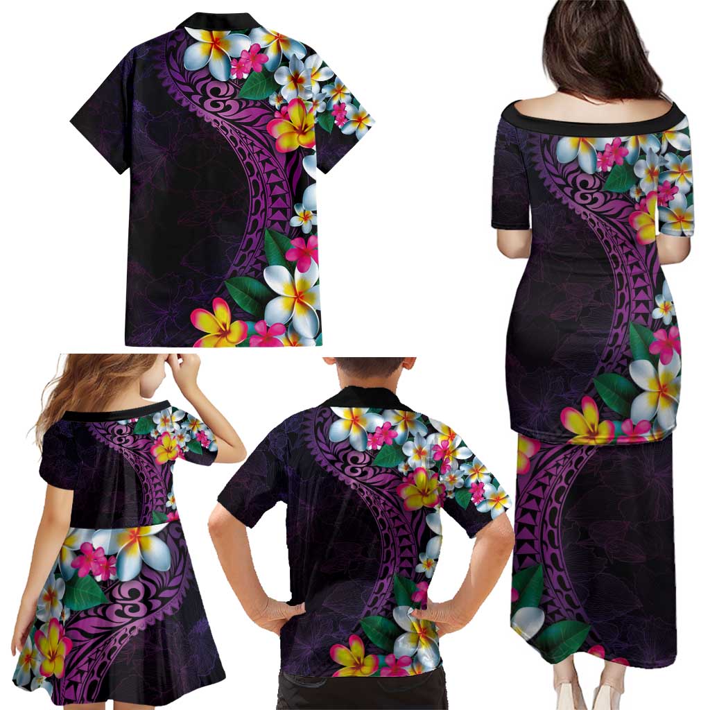 Hawaiian Plumeria-Polynesian Art Tattoo Mauve Color Family Matching Puletasi and Hawaiian Shirt