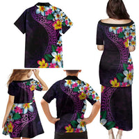 Hawaiian Plumeria-Polynesian Art Tattoo Mauve Color Family Matching Puletasi and Hawaiian Shirt