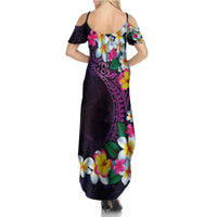 Hawaiian Plumeria-Polynesian Art Tattoo Mauve Color Family Matching Summer Maxi Dress and Hawaiian Shirt