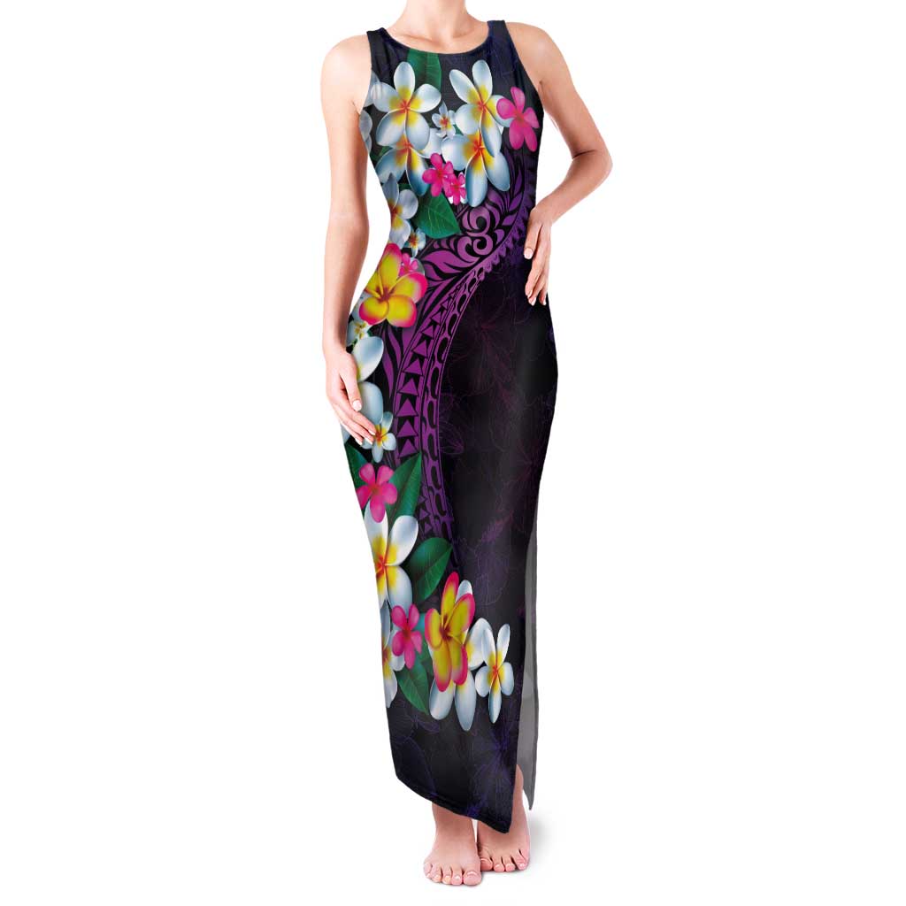 Hawaiian Plumeria-Polynesian Art Tattoo Mauve Color Family Matching Tank Maxi Dress and Hawaiian Shirt