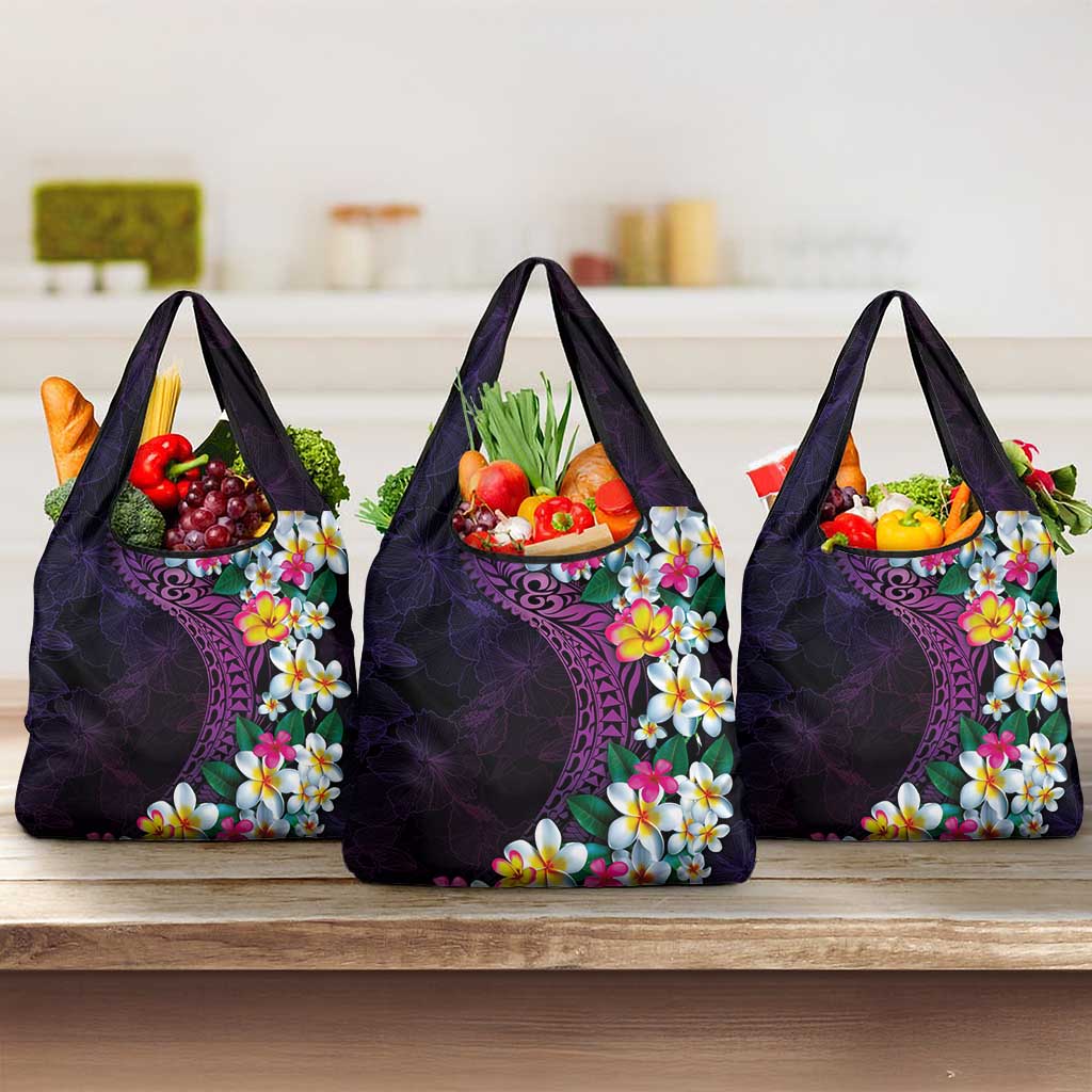 Hawaiian Plumeria-Polynesian Art Tattoo Mauve Color Grocery Bag