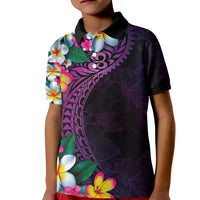 Hawaiian Plumeria-Polynesian Art Tattoo Mauve Color Kid Polo Shirt LT03 Kid Purple - Polynesian Pride