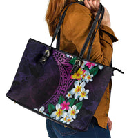 Hawaiian Plumeria-Polynesian Art Tattoo Mauve Color Leather Tote Bag