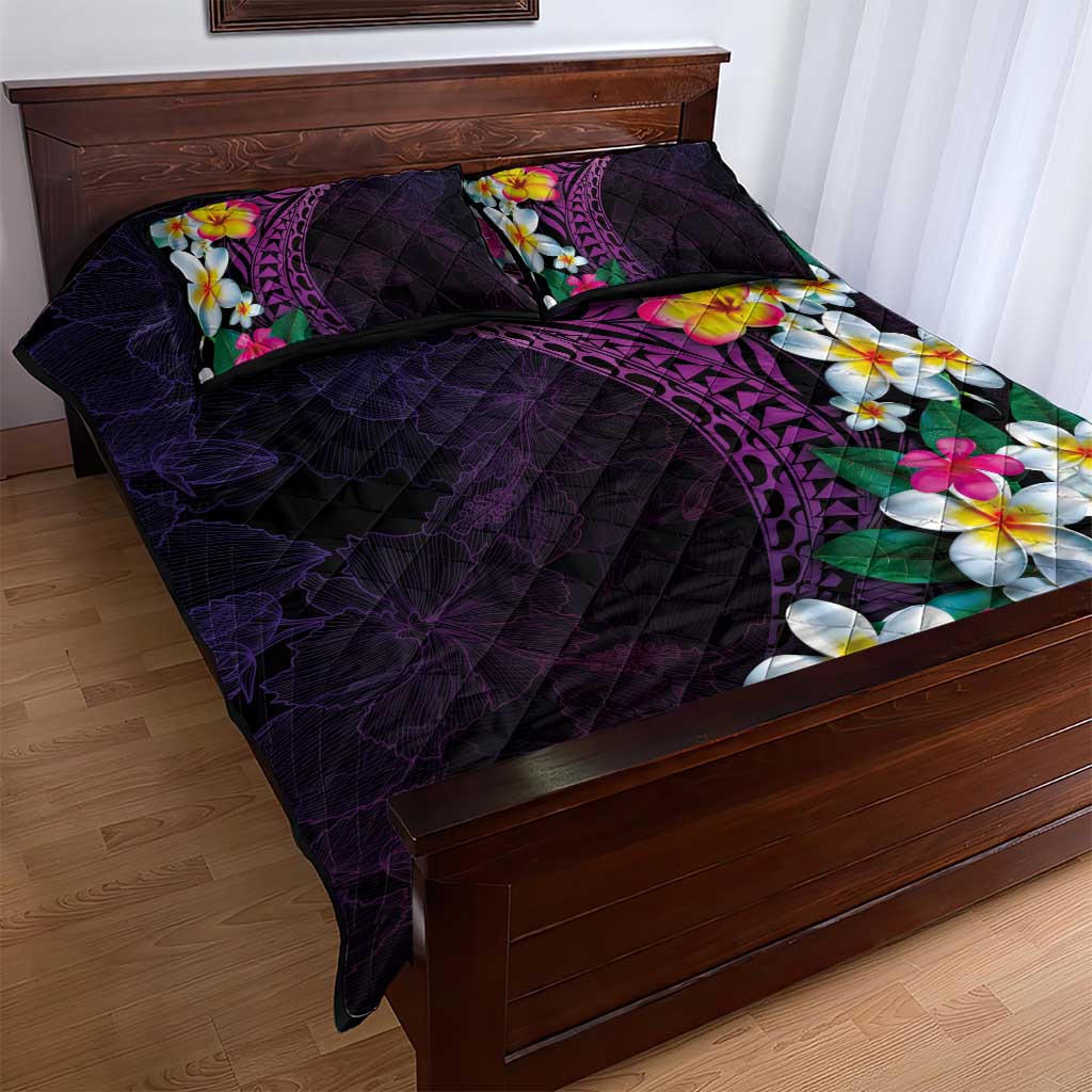 Hawaiian Plumeria-Polynesian Art Tattoo Mauve Color Quilt Bed Set
