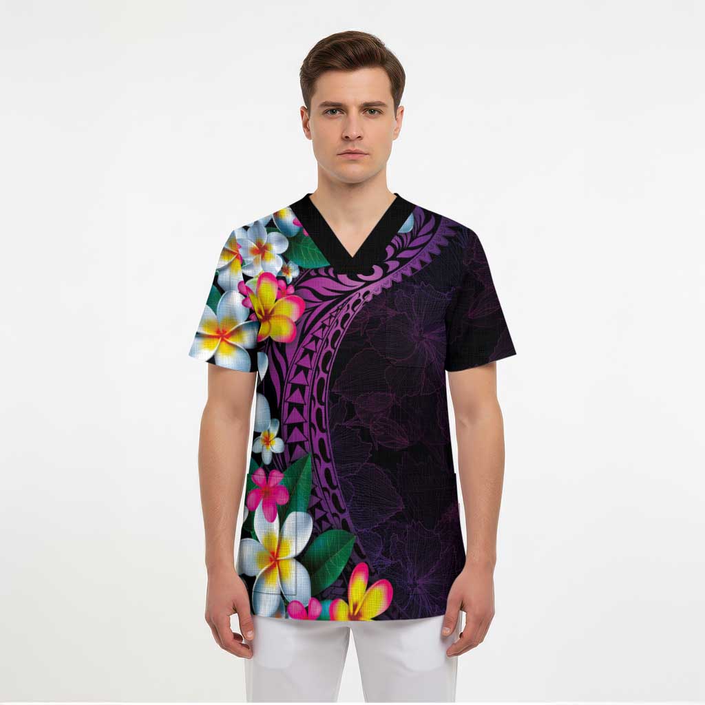 Hawaiian Plumeria-Polynesian Art Tattoo Mauve Color Scrub Top - Polynesian Pride