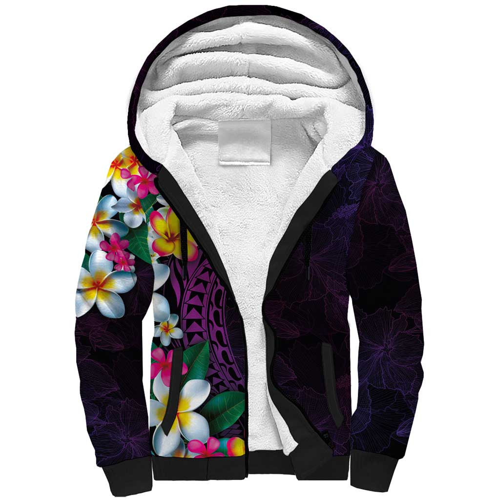 Hawaiian Plumeria-Polynesian Art Tattoo Mauve Color Sherpa Hoodie