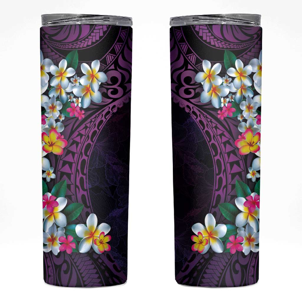 Hawaiian Plumeria-Polynesian Art Tattoo Mauve Color Skinny Tumbler