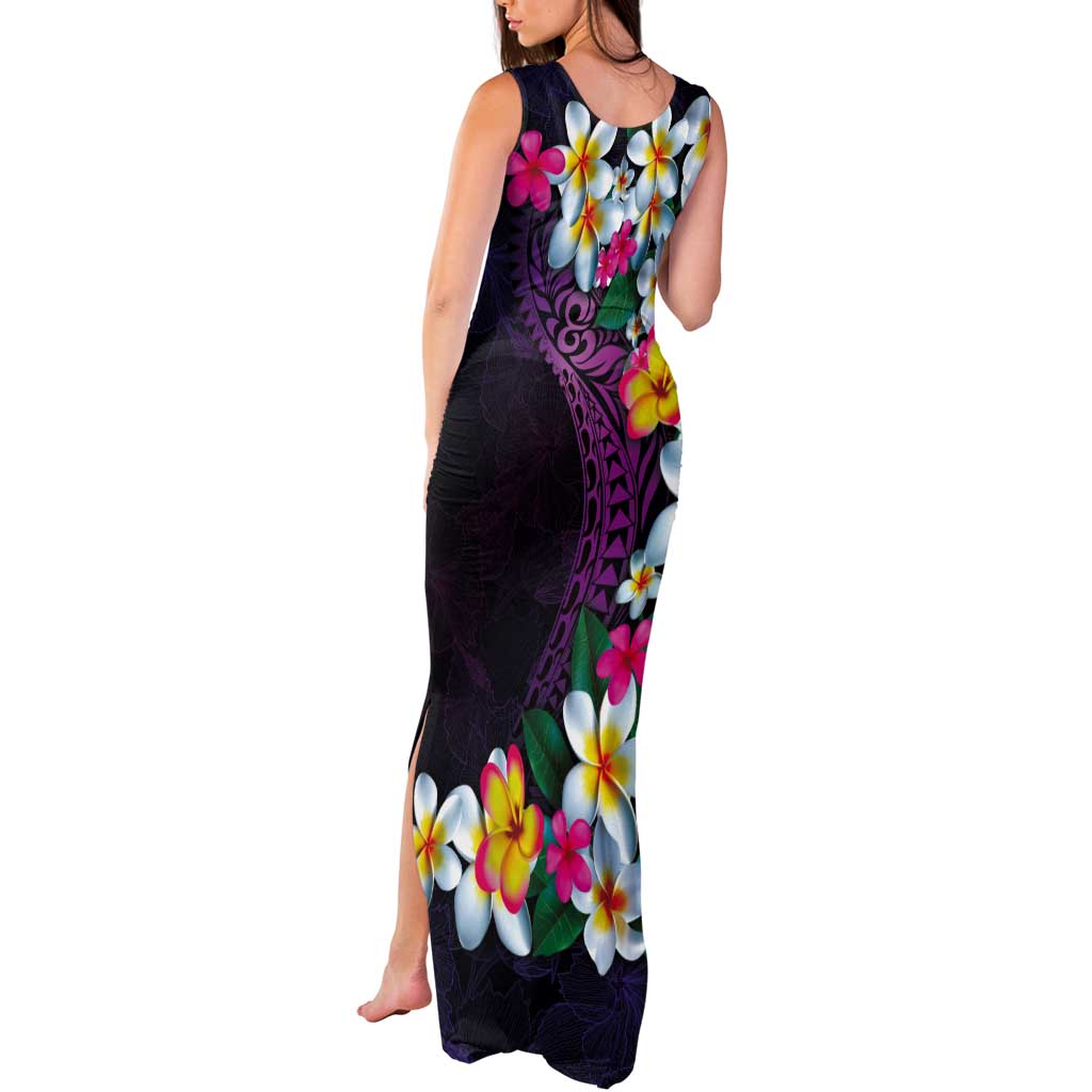 Hawaiian Plumeria-Polynesian Art Tattoo Mauve Color Tank Maxi Dress