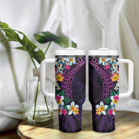 Hawaiian Plumeria-Polynesian Art Tattoo Mauve Color Tumbler With Handle
