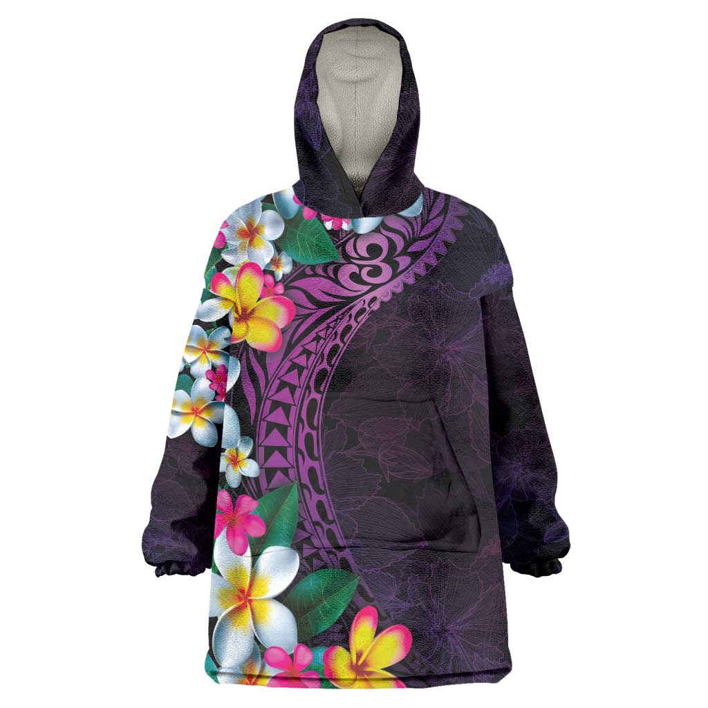 Hawaiian Plumeria-Polynesian Art Tattoo Mauve Color Wearable Blanket Hoodie