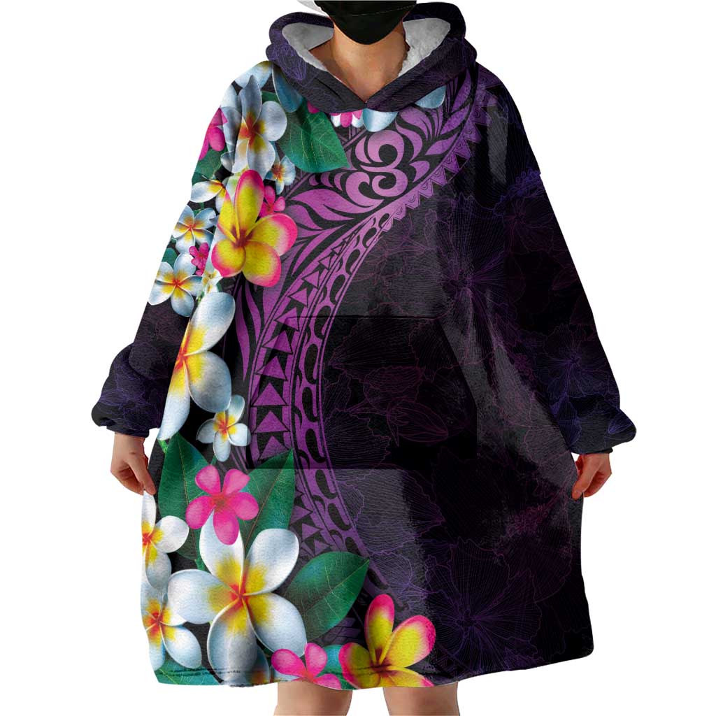 Hawaiian Plumeria-Polynesian Art Tattoo Mauve Color Wearable Blanket Hoodie