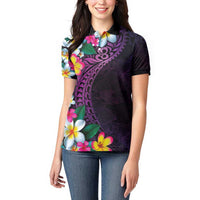 Hawaiian Plumeria-Polynesian Art Tattoo Mauve Color Women Polo Shirt