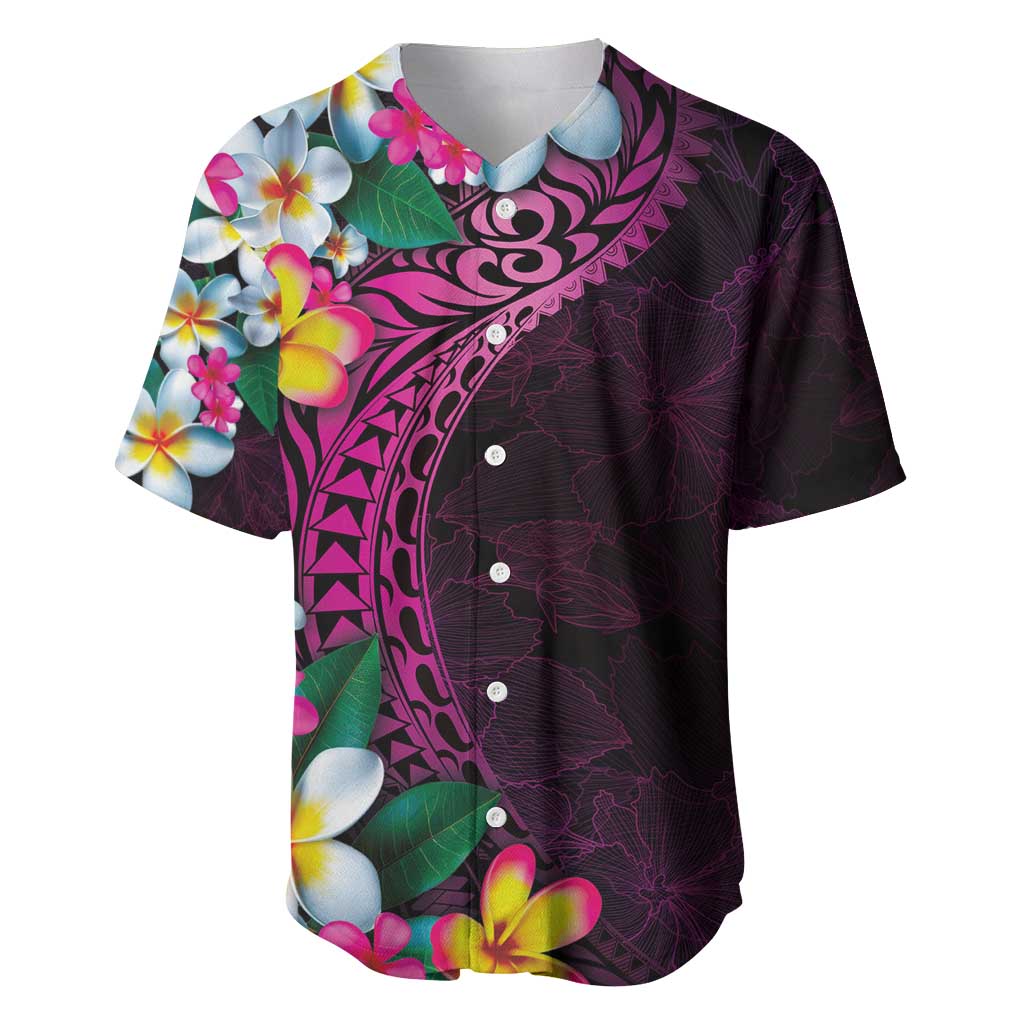Hawaiian Plumeria-Polynesian Art Tattoo Plum Pink Color Baseball Jersey LT03 Pink - Polynesian Pride