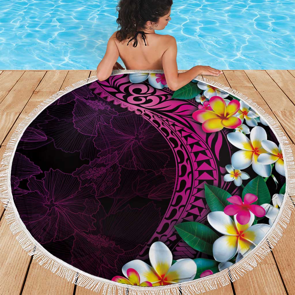 Hawaiian Plumeria-Polynesian Art Tattoo Plum Pink Color Beach Blanket