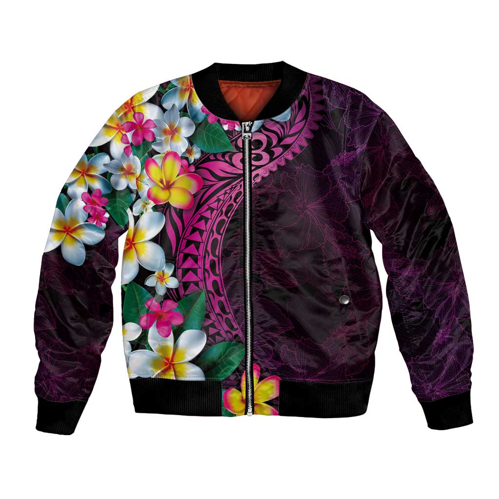 Hawaiian Plumeria-Polynesian Art Tattoo Plum Pink Color Bomber Jacket