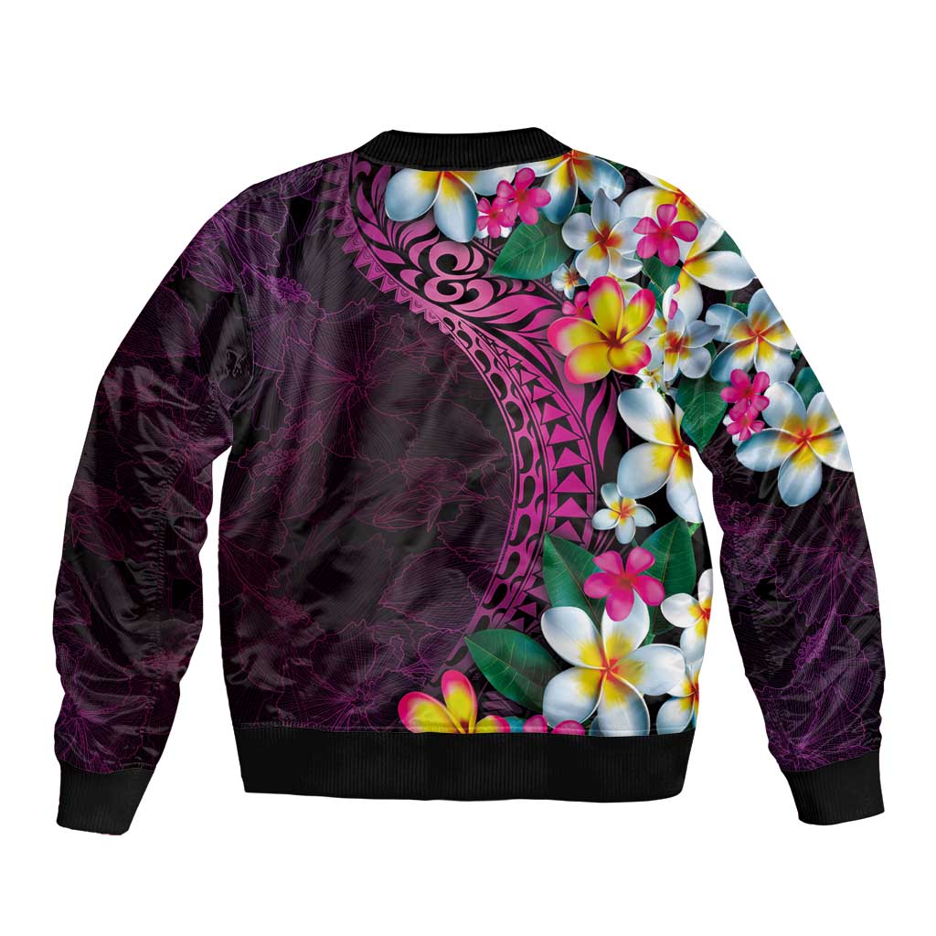 Hawaiian Plumeria-Polynesian Art Tattoo Plum Pink Color Bomber Jacket