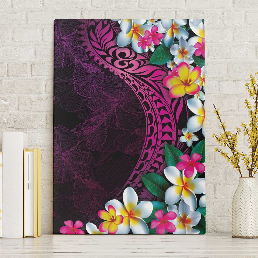 Hawaiian Plumeria-Polynesian Art Tattoo Plum Pink Color Canvas Wall Art