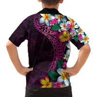 Hawaiian Plumeria-Polynesian Art Tattoo Plum Pink Color Family Matching Puletasi and Hawaiian Shirt