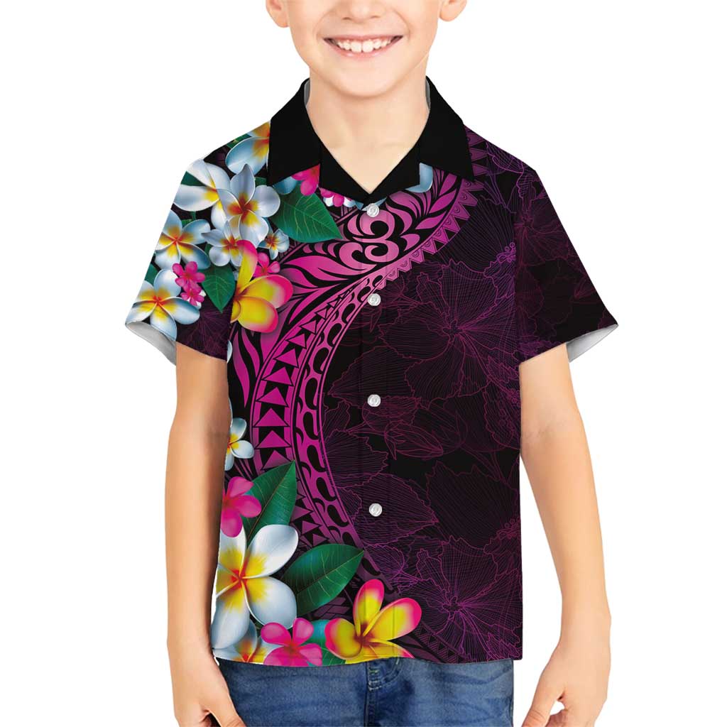 Hawaiian Plumeria-Polynesian Art Tattoo Plum Pink Color Family Matching Puletasi and Hawaiian Shirt