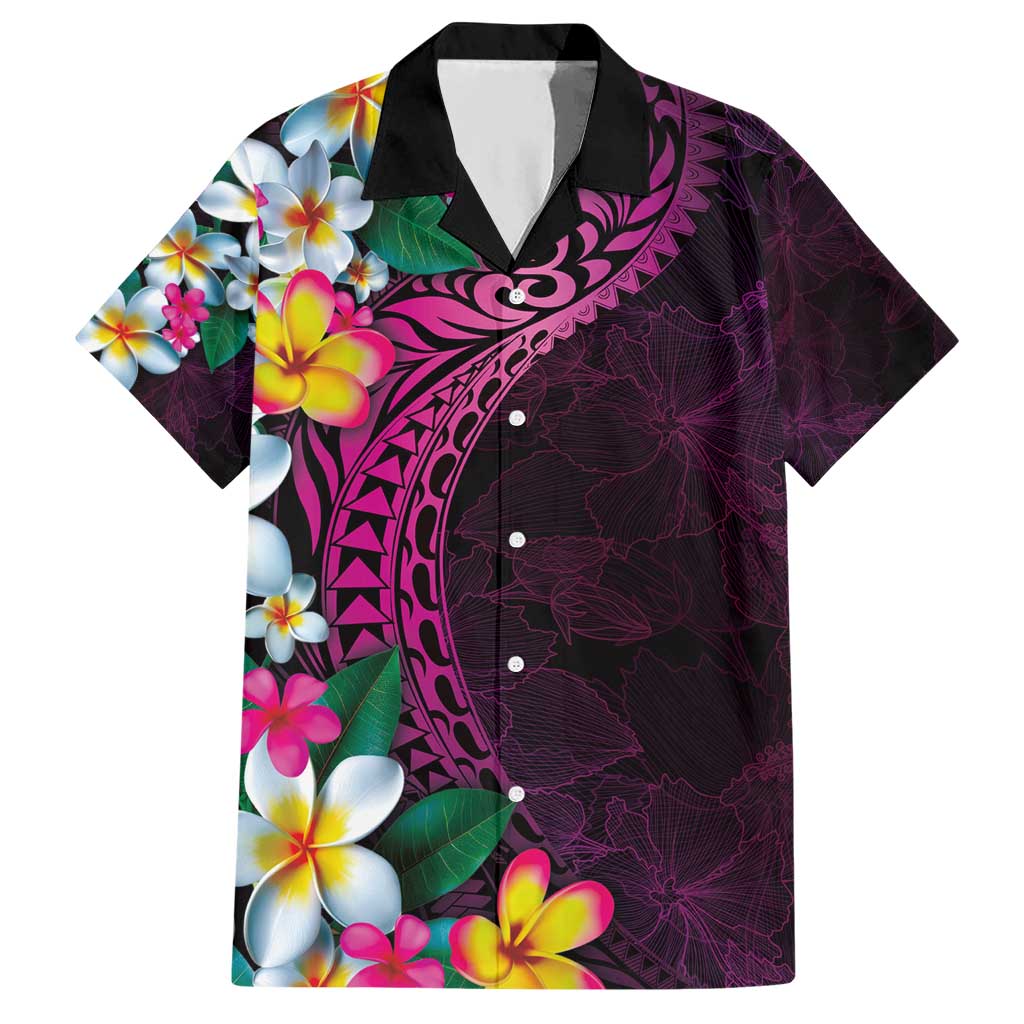Hawaiian Plumeria-Polynesian Art Tattoo Plum Pink Color Hawaiian Shirt