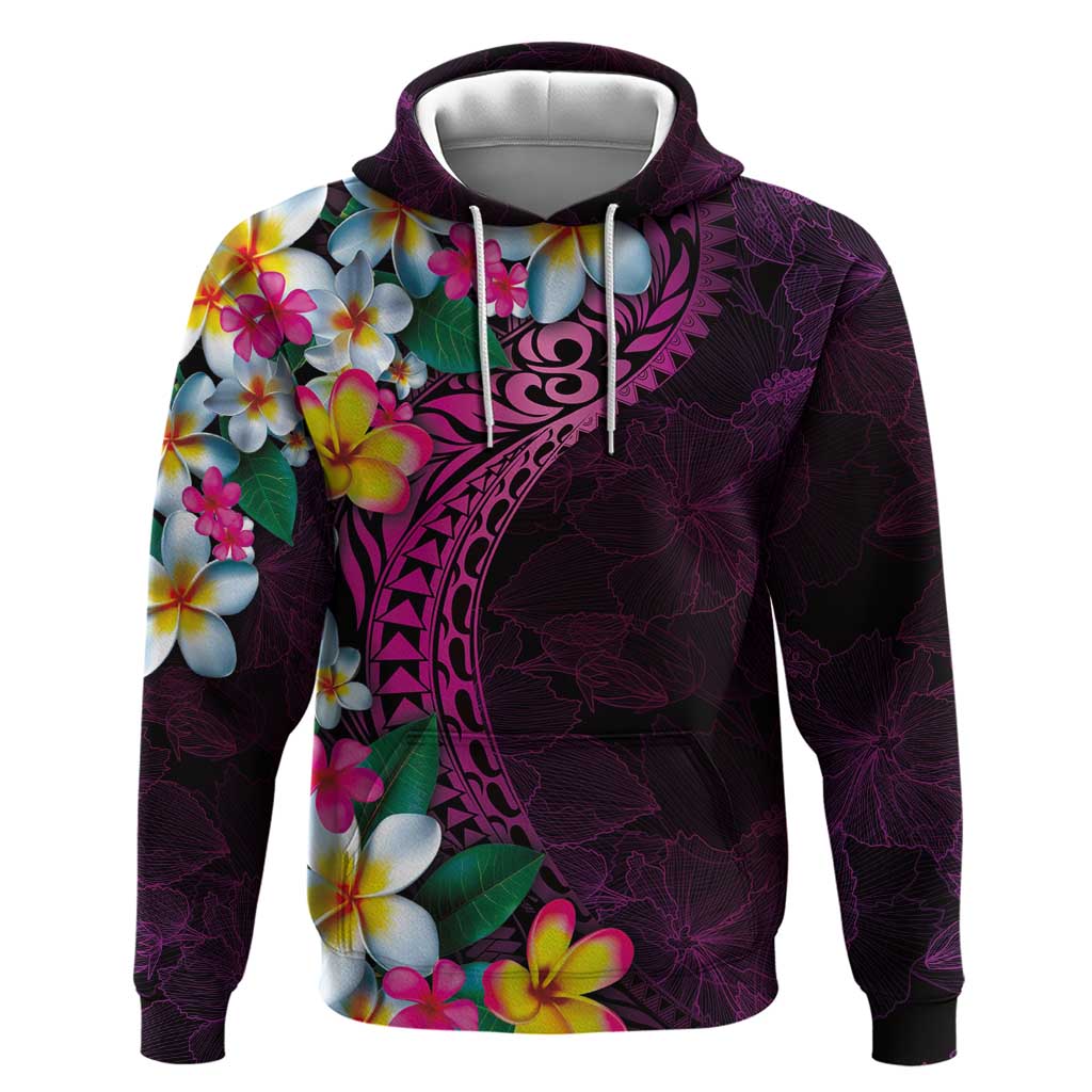 Hawaiian Plumeria-Polynesian Art Tattoo Plum Pink Color Hoodie