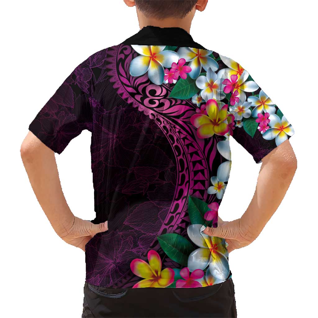 Hawaiian Plumeria-Polynesian Art Tattoo Plum Pink Color Kid Hawaiian Shirt