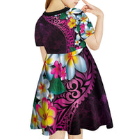Hawaiian Plumeria-Polynesian Art Tattoo Plum Pink Color Kid Short Sleeve Dress