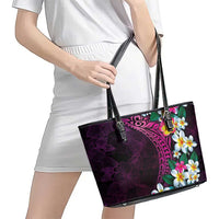 Hawaiian Plumeria-Polynesian Art Tattoo Plum Pink Color Leather Tote Bag