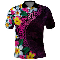 Hawaiian Plumeria-Polynesian Art Tattoo Plum Pink Color Polo Shirt