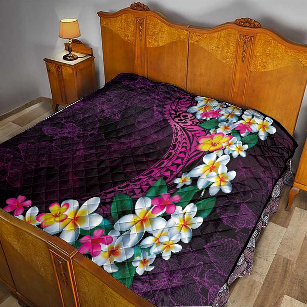 Hawaiian Plumeria-Polynesian Art Tattoo Plum Pink Color Quilt
