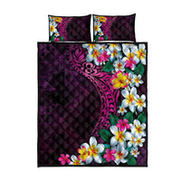 Hawaiian Plumeria-Polynesian Art Tattoo Plum Pink Color Quilt Bed Set