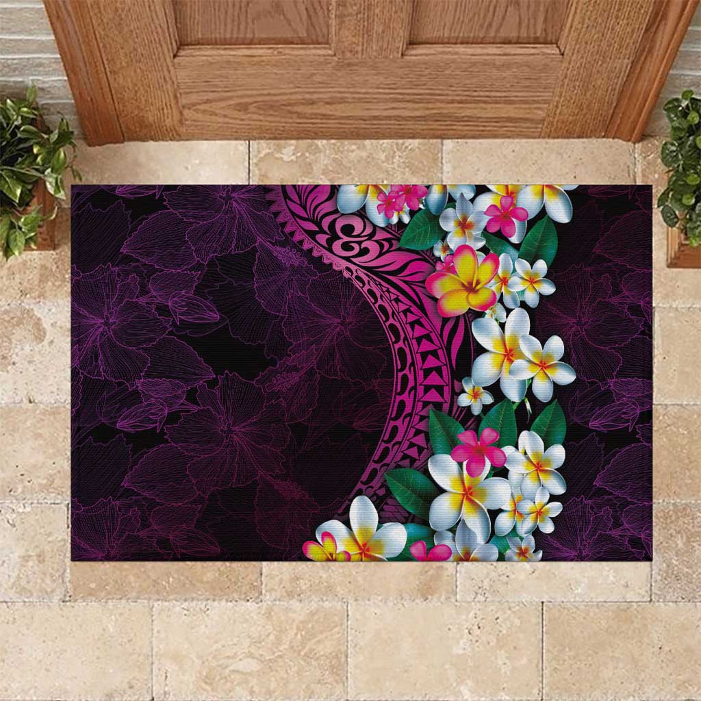 Hawaiian Plumeria-Polynesian Art Tattoo Plum Pink Color Rubber Doormat