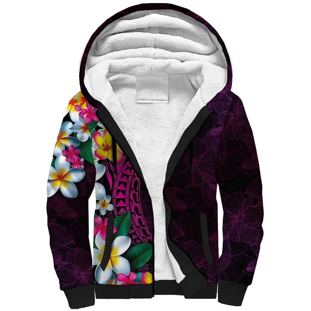 Hawaiian Plumeria-Polynesian Art Tattoo Plum Pink Color Sherpa Hoodie