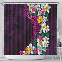 Hawaiian Plumeria-Polynesian Art Tattoo Plum Pink Color Shower Curtain